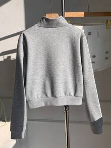 Comfortcana Women's Solid Color Pocket Casual Versatile Daily Long Sleeve Sweatshirt Autumn For Women Back To School Going Out Y2K Top Streetwear - Grey - View 2