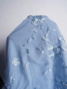 Elenzga Women's Spring/Summer Elegant Square Neck Petal Sleeve Mesh Embroidery Plus Size Dress - Blue - View 7