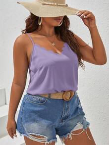 SHEIN Frenchy 大码女式休闲纯色吊带背心 - 淡紫色 - 查看 6