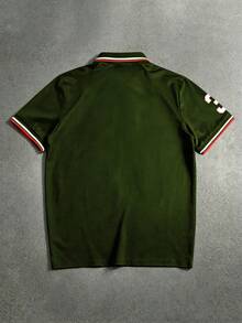 STYNVO 男士條紋短袖休閒通勤 Polo 衫 - 軍綠色 - 查看 2