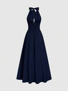 Women Long Dresses - Navy Blue - View 5