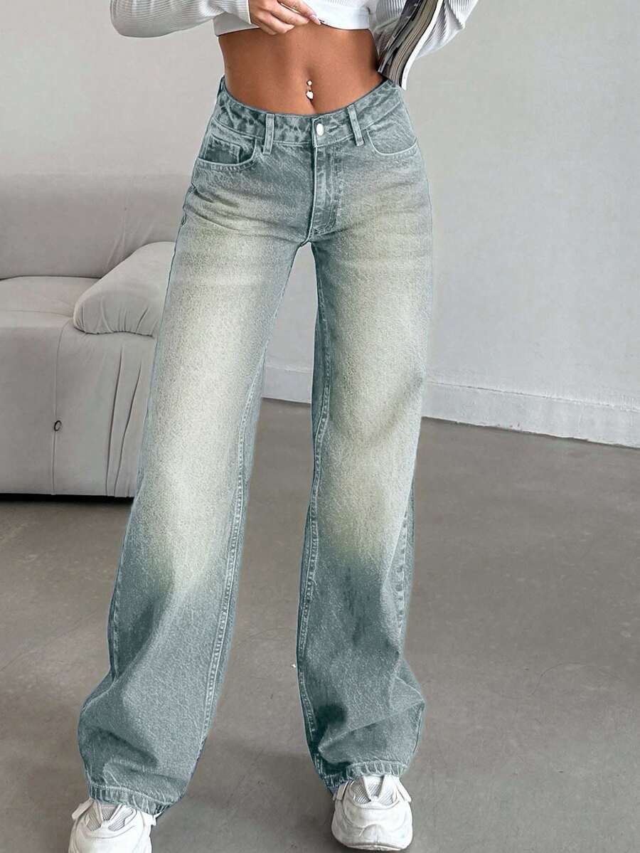 SHEIN Tall LOW RISE STRAIGHT CYT WOMEN BLUE JEANS, Tall Women - Light Wash - View 1