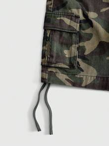 ROMWE MEN 男士迷彩工裝牛仔短褲 - 軍綠色 - 查看 4