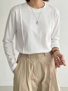 Dazy-Less Spring/Autumn Casual Versatile Solid Color Long Sleeve T-Shirt - White - View 3