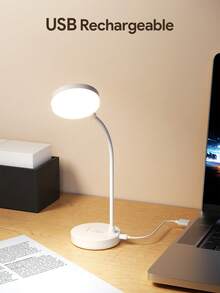 Teckwe 圓形 LED 桌燈，可調光辦公燈，3 色可調，適用於臥室、辦公室、大學宿舍，USB 供電桌燈（不可充電） - 白色 - 查看 5