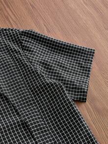 SWAVVY Camisa de manga corta a cuadros con diseño deconstruido y abotonadura sencilla para hombre - Blanco y Negro - Ver 5
