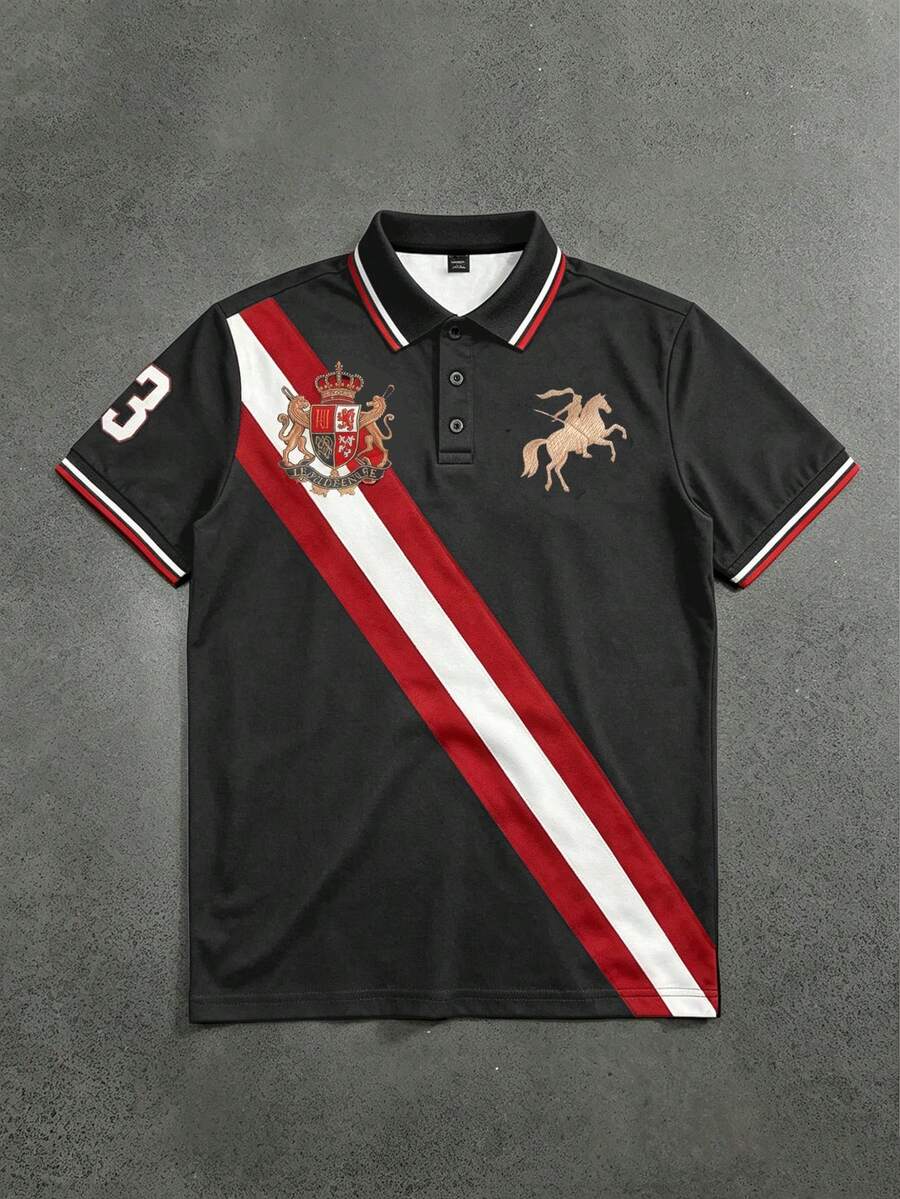 STYNVO 男士騎士印花休閒日常短袖 Polo 衫 - 深灰色 - 查看 1