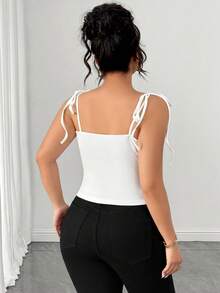 GlowEve CURVE Plus Size Women's 3D Floral Decor Fitted Camisole Tank Top - White - View 2