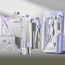 Juego de Compás y Regla – Herramientas de Estudio Esenciales para Estudiantes de Secundaria, Kit Especializado de Dibujo Matemático para Niños de Escuela Primaria. - Multicolor - Ver 9