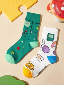 ADVENTURE TIME X SHEIN 2 Pairs/Set, Women's Cartoon Pattern Tube Socks, Gift Package - color mixing - View 2