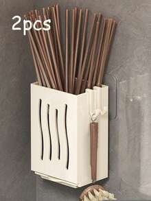 1Pc Multi-Function Kitchen Chopstick Holder Organizer, Wall-Mounted Chopstick Drainer Rack, Home Kitchen Utensil Storage Rack, Home Organization Supplies, Kitchen Accessories - Multicolor - View 11