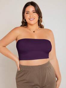 SHEIN BASICS 大尺碼露肩短版抹胸上衣 / 夏季女款露肩上衣 夏日穿搭 - 紫色 - 查看 4