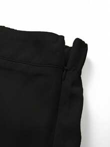 SHEIN Clasi 大尺碼女款夏季修身抓皺A字版型2合1假口袋鈕扣裝飾短褲，適合健身、傳統運動、網球、休閒，黑色 - 黑色 - 查看 5