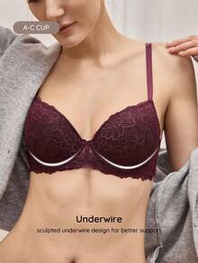 Bralution 1pc Women's Floral Lace Fashion Underwire Bra Lingerie - Purple - View 3