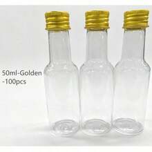 50 piezas Botella de vino pequeña - 25 ml/50 ml/100 ml/150 ml Botella de plástico, Botella de helado de plástico, Botella pequeña para celebraciones y fiestas, Botella de mini jugo para bodas y fiestas, Accesorios portátiles para el Día Nacional - Dorado - Ver 18