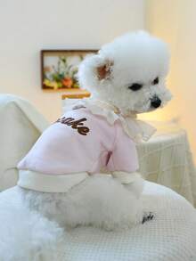 PETSIN 1pc Cat And Dog Universal Clothing, Embroidered Cupcake Lace Ruffle Collar Pet Hoodie, Suitable For Daily Walks, Home Wear, Sweet Cake Style Pet Photos - Pink - View 11