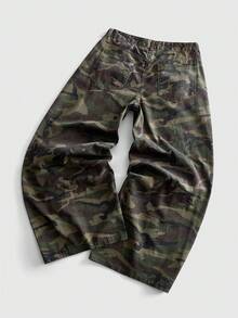 ROMWE MEN Jeans de mezclilla de camuflaje holgados para hombre con cordón - Verde militar - Ver 3