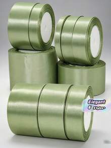 1pc 22cm/8.66inch Sage Green Satin Ribbon, Multiple Sizes Available:1cm/1.5cm/2cm/2.5cm/4cm/5cm, Silk-Like Satin Ribbon, Morandi Color, Handmade Ribbon For Wedding Bouquet Packaging, Fade-Resistant, Anti-Static, DIY Hair Accessory Material - sage green - View 1