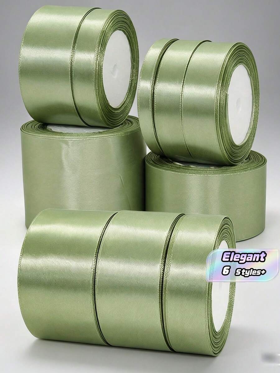1pc 22cm/8.66inch Sage Green Satin Ribbon, Multiple Sizes Available:1cm/1.5cm/2cm/2.5cm/4cm/5cm, Silk-Like Satin Ribbon, Morandi Color, Handmade Ribbon For Wedding Bouquet Packaging, Fade-Resistant, Anti-Static, DIY Hair Accessory Material - sage green - View 1