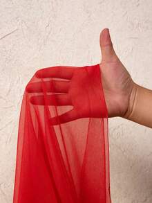 BamGleam Women's Solid Color Elastic Waist Wide Leg Mesh Sheer Long Pants - Red - View 4