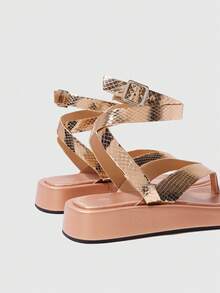 HighSole Spring And Summer New Double Belt Rear Buckle Design Thick Sole Simple Versatile Style  Women's Sandals Daily Commuting Shopping Wear - Champagne - View 5