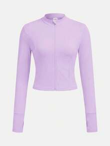 SHEIN Tween女孩休閒純色咖啡棕長袖上衣與喇叭褲2件套 - 紫色 - 查看 4