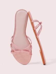 CUCCOO DOLLMOD Women's Shoes, Fine Glitter Pink, Comfortable Flat Sandals, Sweet Style Bow Decoration - Light pink. - View 1