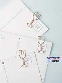 10Pcs Small Size Wine Glass Shaped Paper Clips Creative Unique Multifunctional File Fastener Binder Bookmark Holder For Office School Student Stationery Supplies Desk Organizer Must Have - View 1