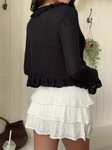 Sunnyshic Thin Sweet Black Frill Trim Women's Cardigan - Black - View 2