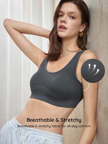 Bralution Grey Knit Ribbed Removable Padding Casual Yoga Sports Daily Comfortable Women's Sports Bra - Grey - View 1