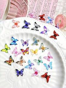 50 PCS Mini Resin 3D Multicolor Butterfly Shiny Glossy Lightweight Adhesive Charms Embellishments For Nail Art Jewelry Wedding Party Scrapbooking Card Making DIY Crafts Projects Home Decor Supplies - Multicolor - View 8