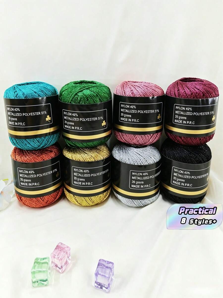 1pc 1.5mm Shiny Gold/Silver Hollow Yarn, Pure Silk Yarn For DIY Crochet, Handmade Crafts, Bags, Dolls, Hats - multicolor - View 1