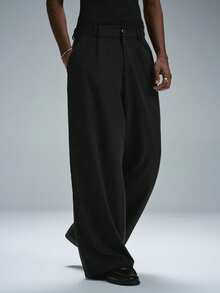 STYNVO Pantalones largos de pierna ancha y corte holgado con diseño plisado de unicolor para hombre - Negro - Ver 3