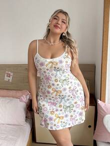 Slumberry CURVE 甜美可愛 Ins 風彩色蝴蝶結撞色細肩帶大尺碼睡裙 - 彩色 - 查看 6
