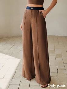 Anewsta Pantalones rectos con textura y bloqueo de color en la cintura, estilo vintage, para primavera/verano - Marrón - Ver 7