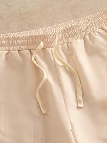 HIMLAND Pantalones cortos de hombre con cintura de cordón, bolsillos y rayas tejidas - Albaricoque - Ver 6