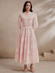 Anewsta Spring/Summer New Elegant Fashion Casual Vacation Date Outing Holiday Party Embroidered Floral Women 2-Piece Set - Baby Pink - View 6