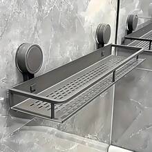 1pc Suction Cup Bathroom Storage Rack, No Drilling Needed Aluminum Shower Caddy - Wall Mounted Space Saving Organizer For Shampoo, Conditioner And Bath Essentials - multicolor - View 7