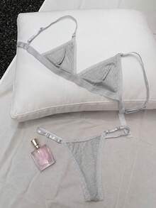 Comfortcana 女士基本色吊带背心文胸和比基尼泳裤套装 - 灰色 - 查看 7