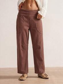 EMERY ROSE EMERY ROSE Jeans casuales holgados y acampanados para mujer con diseño de cremallera en la cintura trasera - Marrón - Ver 4