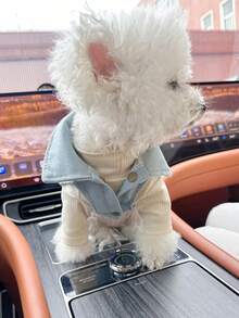 PETSIN 1pc Cat And Dog Clothing, Classic Blue Casual Jacket For Pets - Blue - View 5