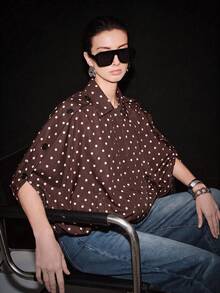 Lumivelle 女款棕色與白色波點時尚百搭休閒優雅復古夾克，適合日常穿著與派對，秋季款 - 鏽棕色 - 查看 7