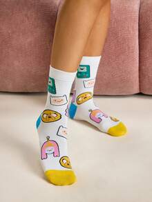 ADVENTURE TIME X SHEIN 2 Pairs/Set, Women's Cartoon Pattern Tube Socks, Gift Package - color mixing - View 4