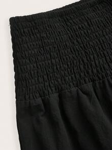Tseoso 女款純色百褶休閒百搭日常穿著裙 - 黑色 - 查看 3