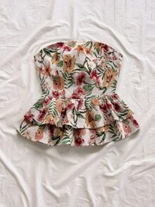 Soleia 女款優雅波希米亞熱帶風無肩帶露肩露背荷葉邊復古抹胸上衣，休閒度假西式海灘婚禮賓客穿搭，返校季、畢業早午餐、聖帕特里克節、春假、復活節、音樂節，秋冬新款 - 彩色 - 查看 6