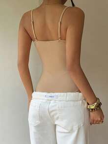 Aloruh Camisole Rajut Khaki Pas Badan untuk Wanita dengan Detail Renda Kontras - Khaki - View 3
