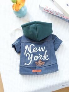 PETSIN 1pc Pet Clothing, Embroidered New York Letter Blue Pet Jacket, Comfortable Casual Jacket For Small Dogs - Blue - View 4