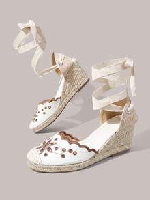 Styleloop Ladies, Rubber Band Cross Strap, Straw Rope, Sandals, High Heels. - Beige - View 2