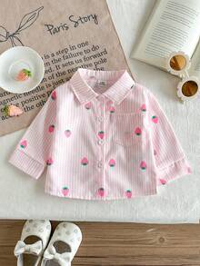 SHEIN Baby Girl Casual Plaid Korean Style Fresh Cute Long Sleeve Shirt Blouse, Suitable For Spring, Autumn, Winter, Versatile For Outings And Everyday Wear - Pink - View 8