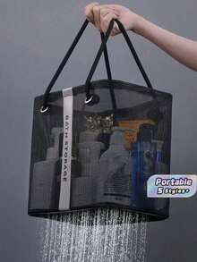 1PC Foldable Mesh Shower Caddy – Waterproof, Quick-Drying, Lightweight, Portable Multi-Purpose Organizer Basket. Ideal For College Graduation, Gym, Camping, Travel, Summer School, Bathroom, And Makeup Accessories. - mesh - View 1